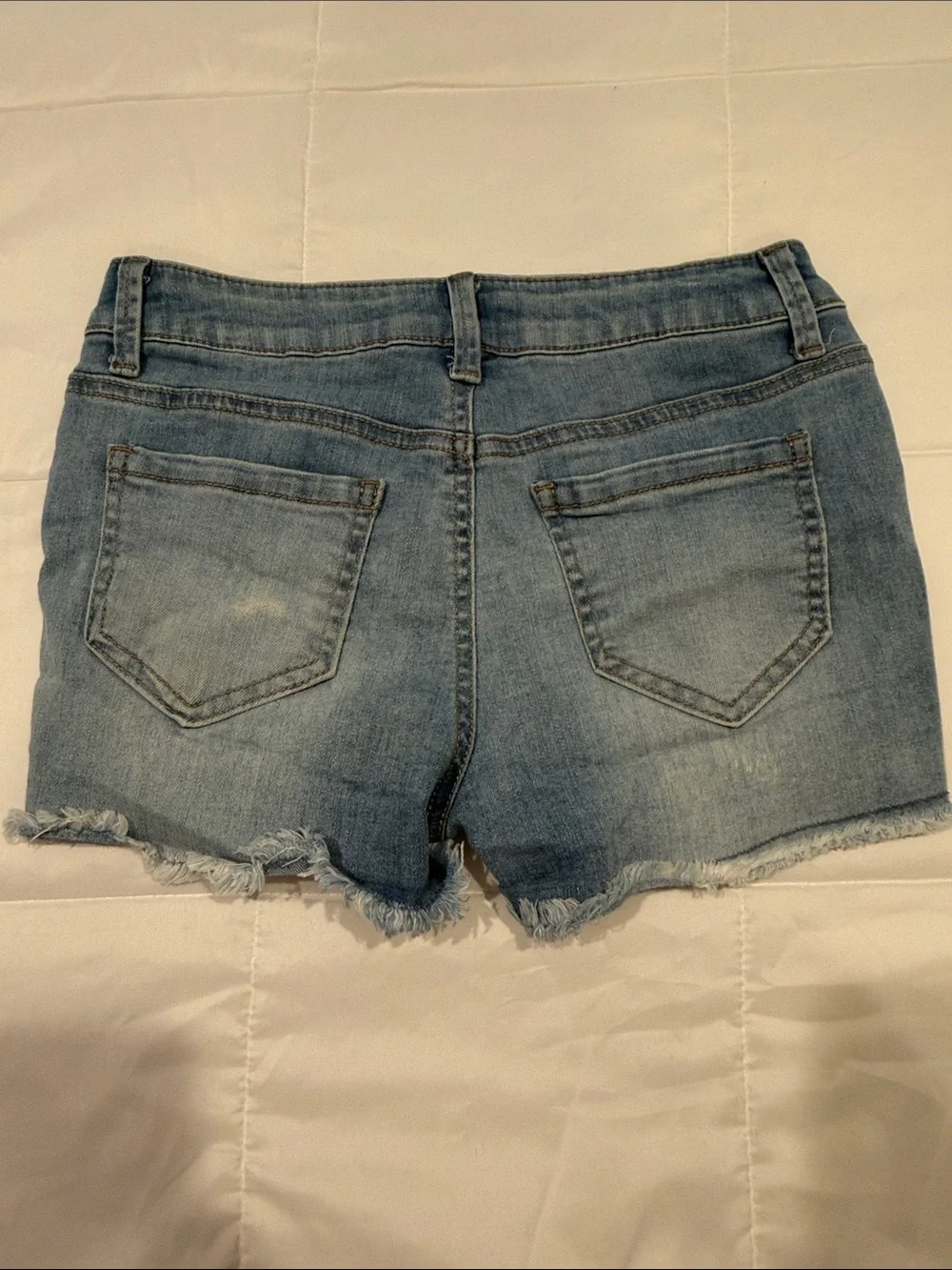 Mudd Light Blue Distressed Denim Shorts with White Eyelet Inset